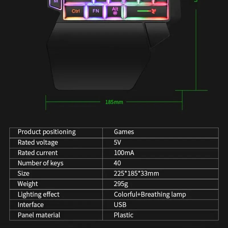 Gaming Keyboard Single Hand Mini Usb Ultra-slim Wired 35keys